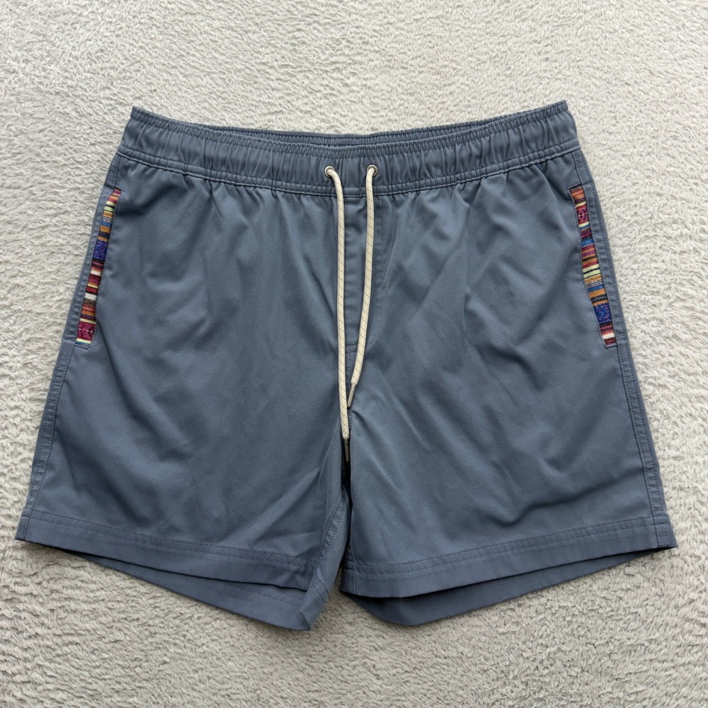Wowie Mens Blue Gray Woven Trim Elastic Waist Drawstring Shorts Size Medium